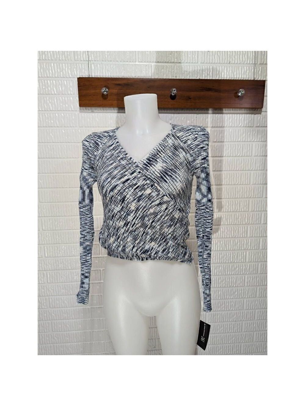 INC International Concept Womens Crop Sweater Top Space Dye Indigo Medium NWT